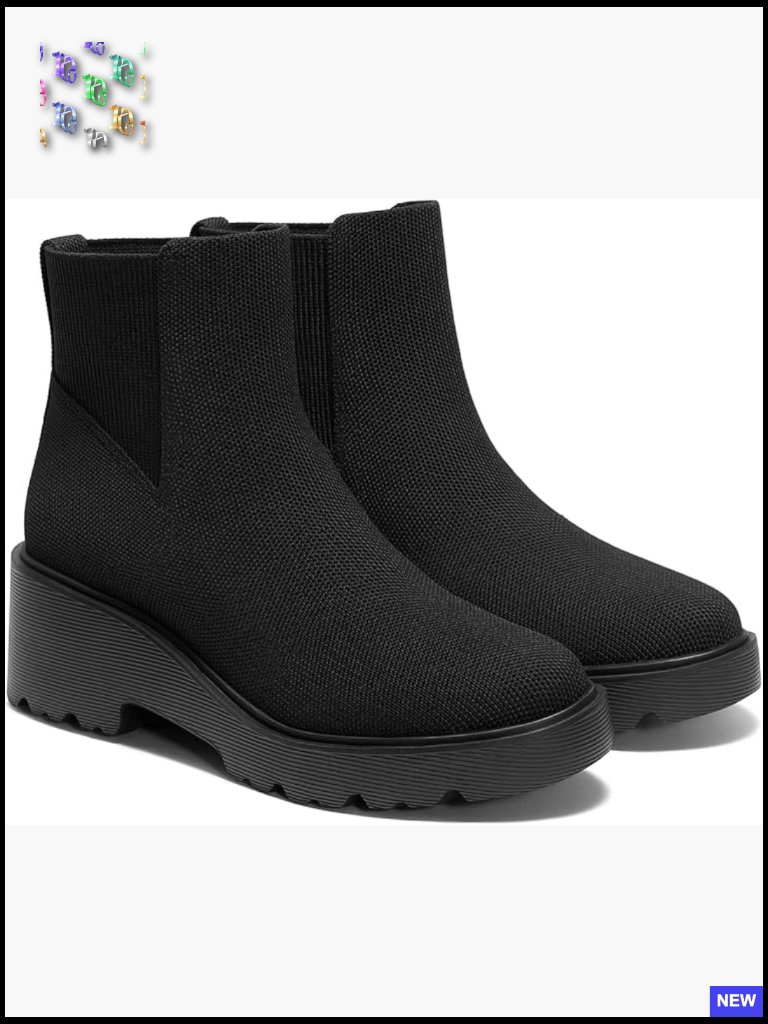 Women's Ankle Booties Chunky Platform Wedge Heel Slip On Round Toe Fall Outfit